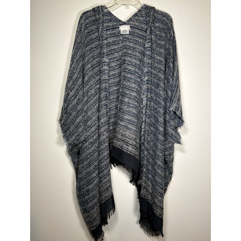FREE PEOPLE All I Need Cozy Hooded Duster Lagenlook Boho Navy Blue Cardigan Soft